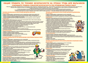 Таблица "Правила безопасности на уроках труда для мальчиков" (100х140 сантиметров, винил) - fgospostavki.ru - Петропавловск-Камчатский