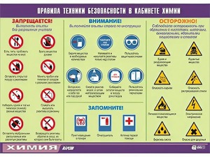 Таблица демонстрационная "Правила техники безопасности в кабинете химии" (винил 100х140) - fgospostavki.ru - Петропавловск-Камчатский