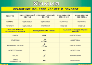 Таблица "Сравнение понятий изомер и гомолог" (100х140 сантиметров, винил) - fgospostavki.ru - Петропавловск-Камчатский