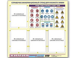 Стенд информационный "Правила техники безопасности в кабинете химии" (80х75, 4 кармана) - fgospostavki.ru - Петропавловск-Камчатский